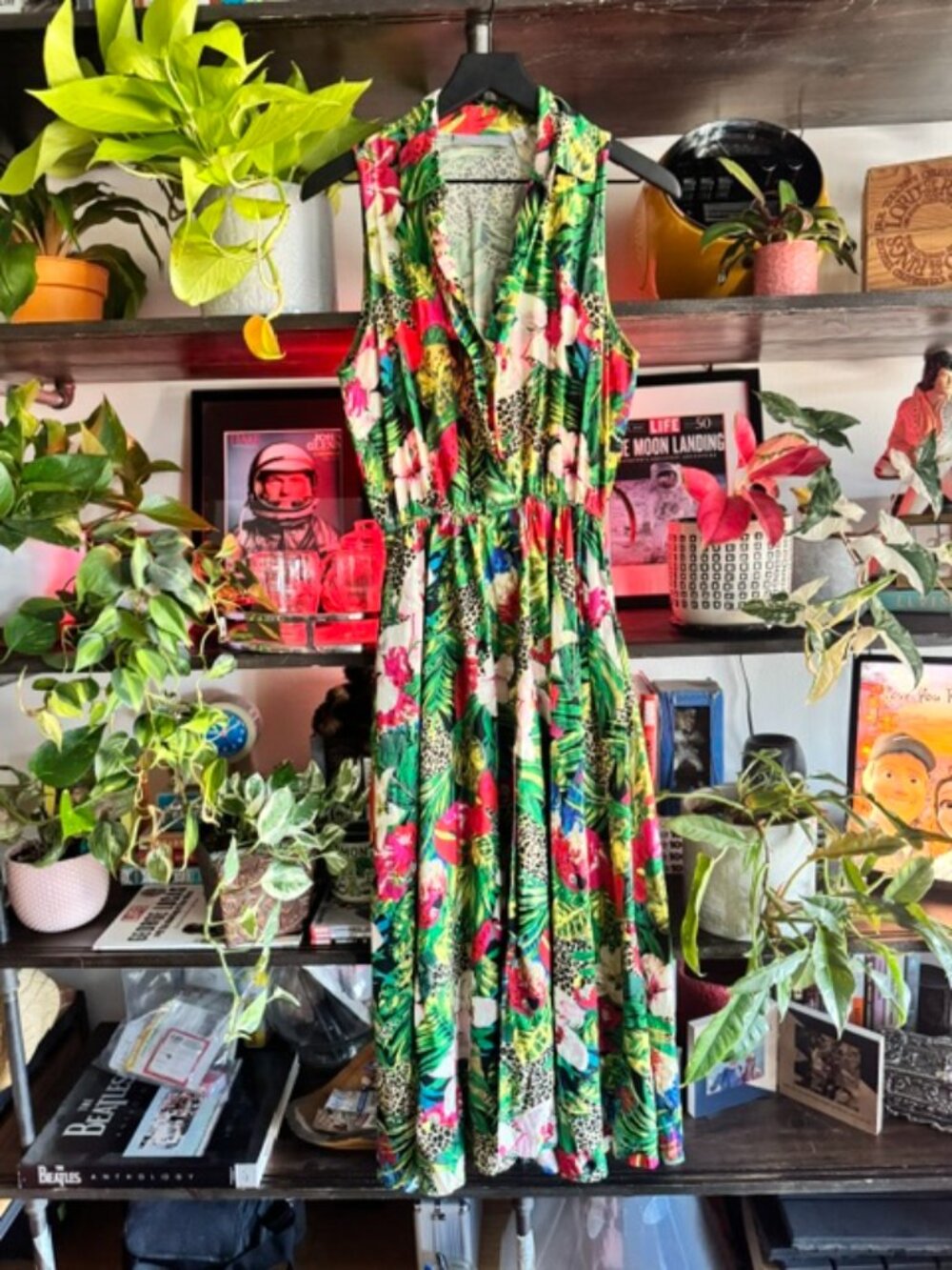 Vintage 1980's Carol Anderson Tropical Safari A-Line Midi Dress